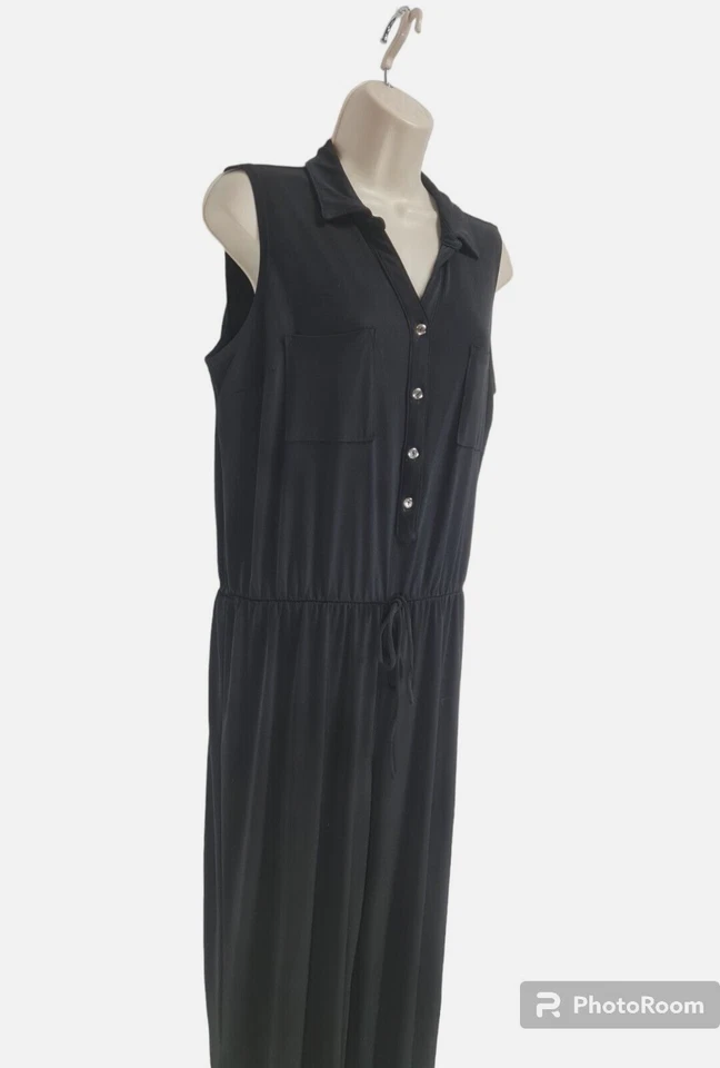 Mono mameluco largo negro talla M Style & Co para mujer 1/4 con botones sin mangas Foto 3 de 4