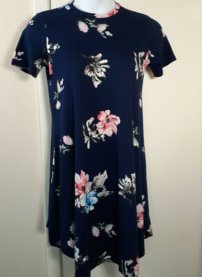Amelia James Babydoll Shirt Dress Small Blue Floral Knee-length Relaxed Fit