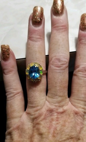 Ross Simon Sterling silver 3.20ct oval Swiss Blue Topaz Opal cluster ring w/box - Picture 5 of 12
