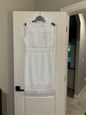 preston and york lace dresses Preston & York Size 12 White Fay Lace Scoop Neck Short Sleeve Dress Cocktail B48