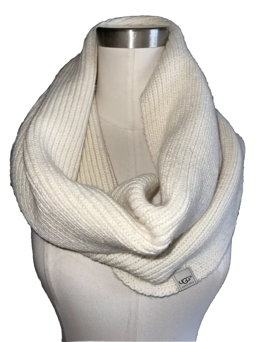 UGG Australia Nyla Textured Cream Knit Snood Infinity Scarf Wool Blend