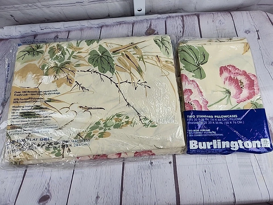 De Colección Burlington Sábana Plana Talla Completa y 2 Fundas de Almohada Crema PNK GRN Floral EE. UU. Foto 2 de 4