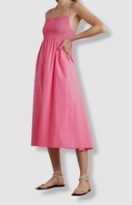 $189 Faithfull The Brand Women's Pink Squared Sleeveless A Line Dress Size US 4
