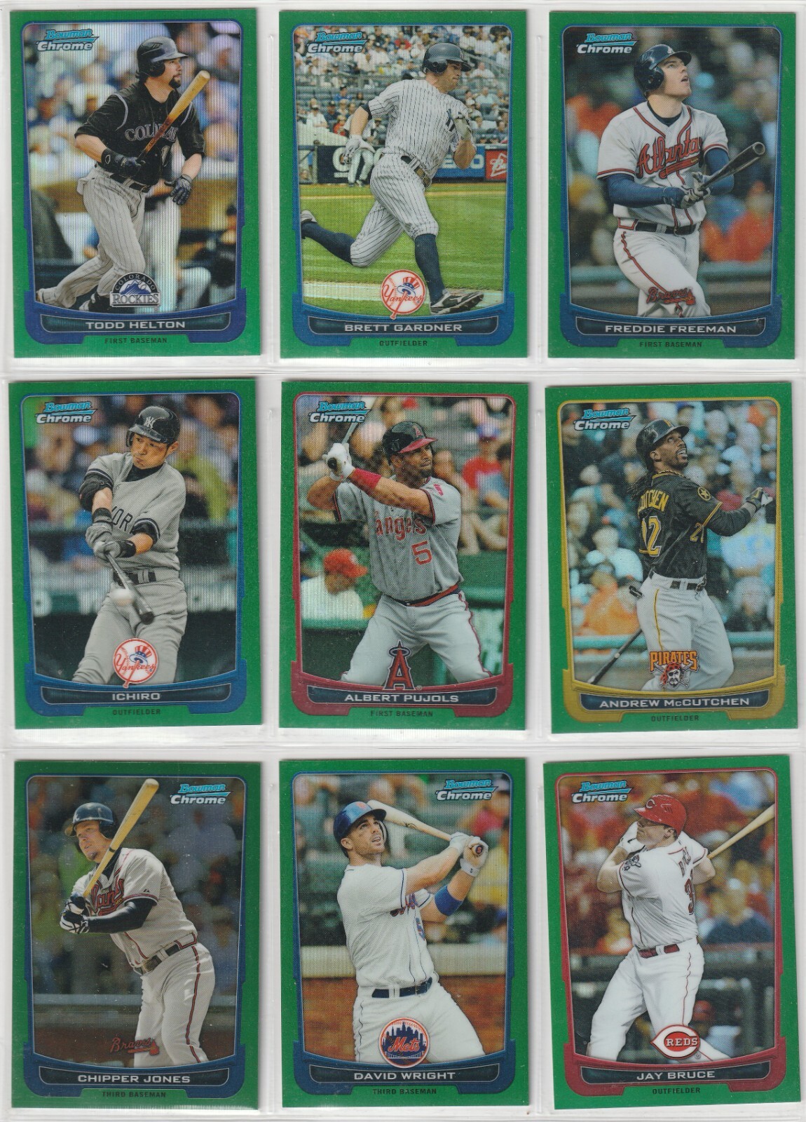 2012 BOWMAN CHROME GREEN REFRACTOR UPICK FREEMAN PUJOLS  WRIGHT CHIPPER