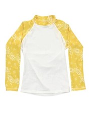 YOUNG GIRL POINT CONCEPTION RASH GUARD WHITE WITH YELLOW PRINT NWT Sz 14 Or XL