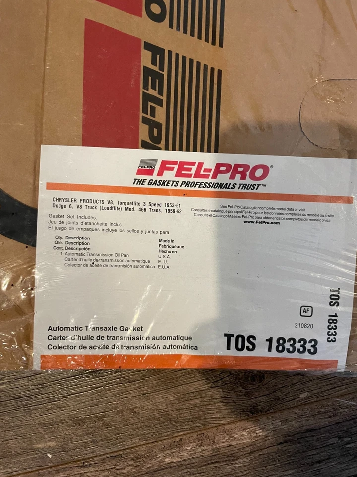 FEL-PRO TOS18333 AUTOMATIC TRANSMISSION OIL PAN GASKET (TOS18333) - Image 2 of 2