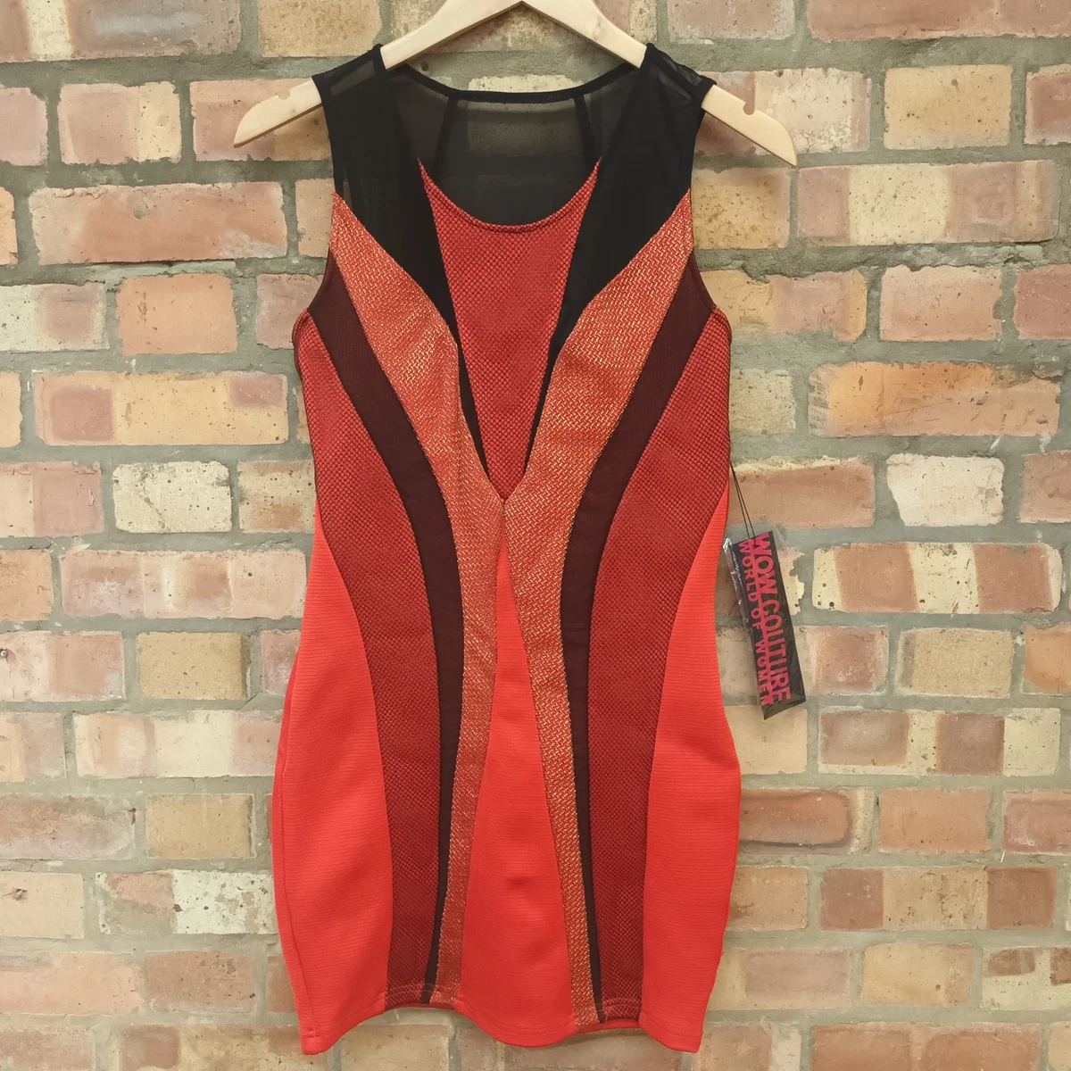 Wow Couture World Of Women Small Red Gold BodyCon Dress