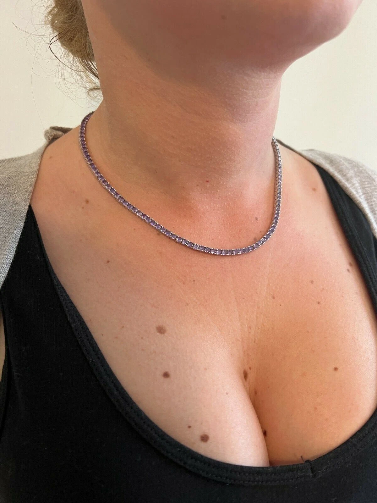 Tennis Chain 3mm Real 925 Sterling Silver Purple Simulated Amethyst CZ Necklace image 5