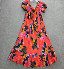 Old Navy Women Dress Large Orange Tropical Off the Shoulder Midi Summer