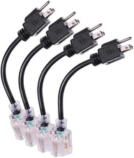 Power Extension Cord Outlet Saver, Female Plug w/Lighted End 16AWG/13A,(4PC,8in)