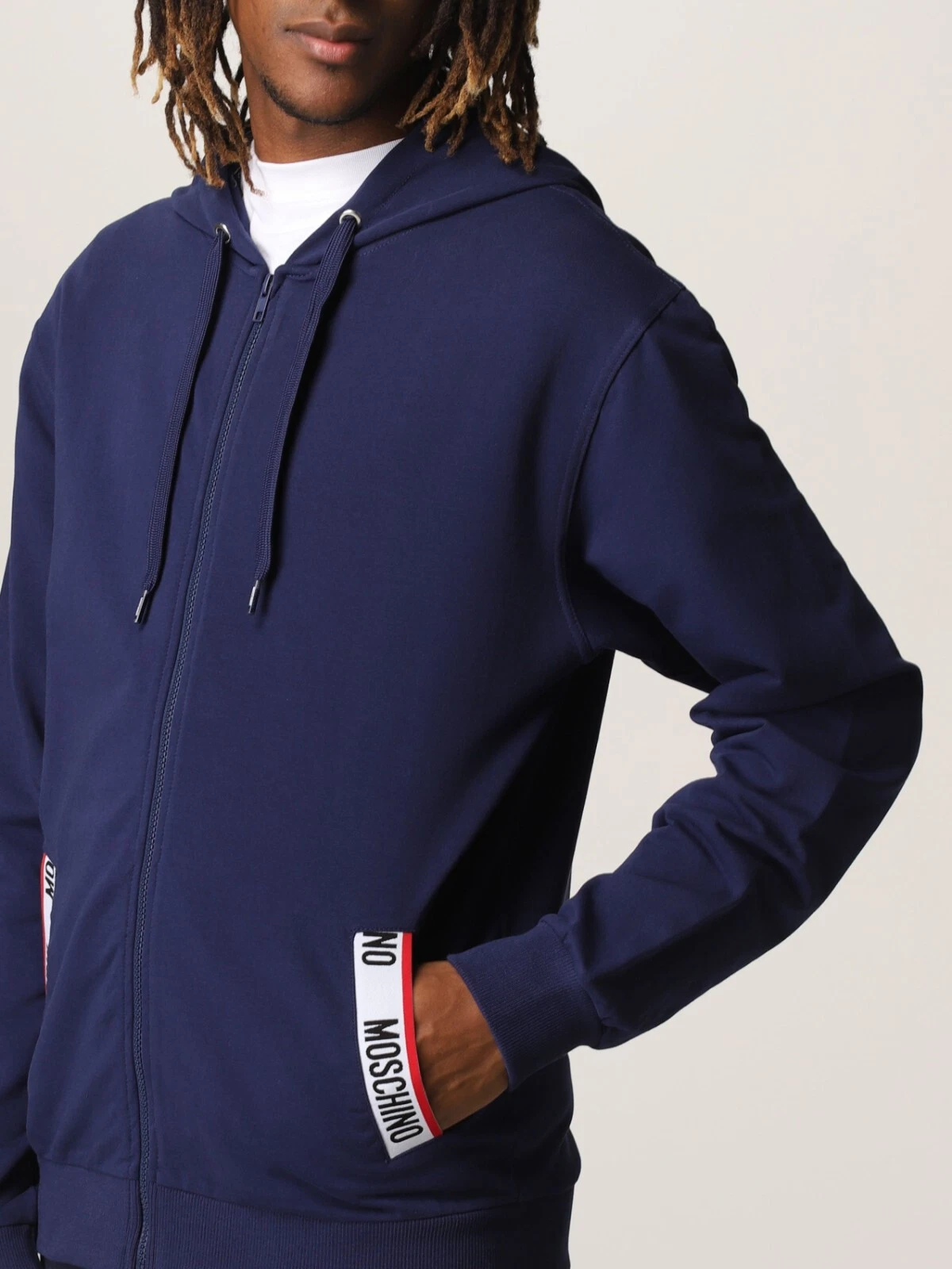 Felpa con cappuccio con nastro Moschino blu vestibilità regolare nuovissima con etichette taglia S