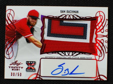 🌟 SAM BACHMAN - 2021 Leaf Trinity Jumbo Jersey LOGO AUTO RPA XRC /50 - Angels