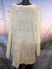 Cupshe Swimsuit Coverup Dress Knit Crochet Long Sleeve, CREAMY Ivory MEDIUM