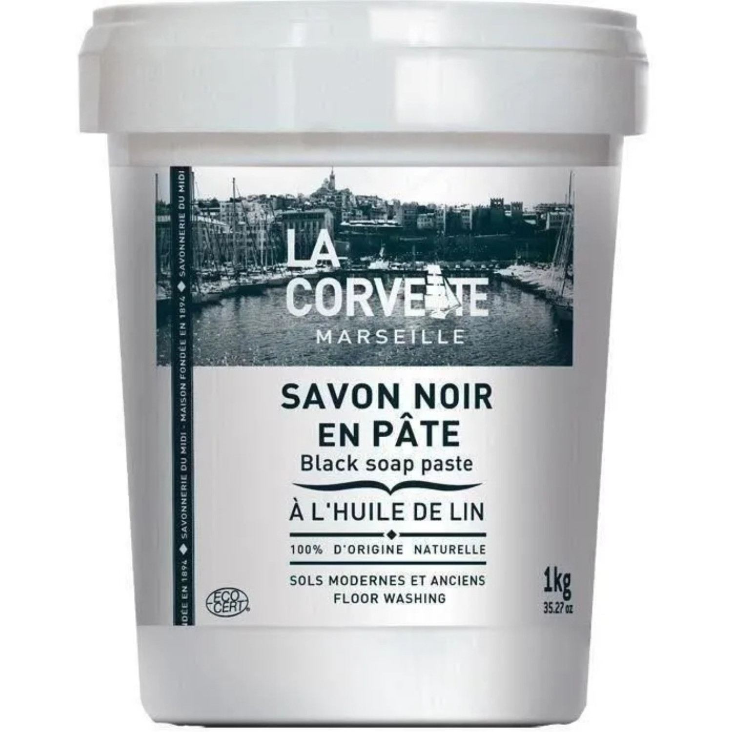 Savon noir en pâte élimine graisse et taches incrustées La Corvette 1kg huile lin
