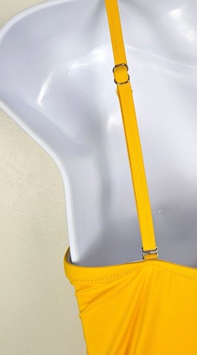 Yellow Ruched Womens One-Piece Swimsuit Adj Straps & Bandeau Option Yonique XL - 第 11/11 張圖片