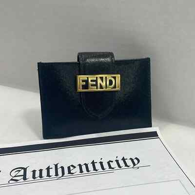 Authentic FENDI black leather card case wallet with COA | eBay