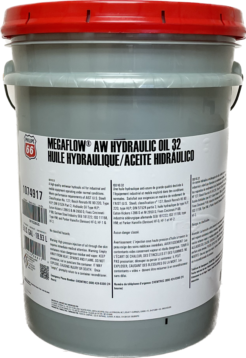 Phillips 66 Megaflow AW 32 Hydraulic Oil; 5 gallon pail; R&O
