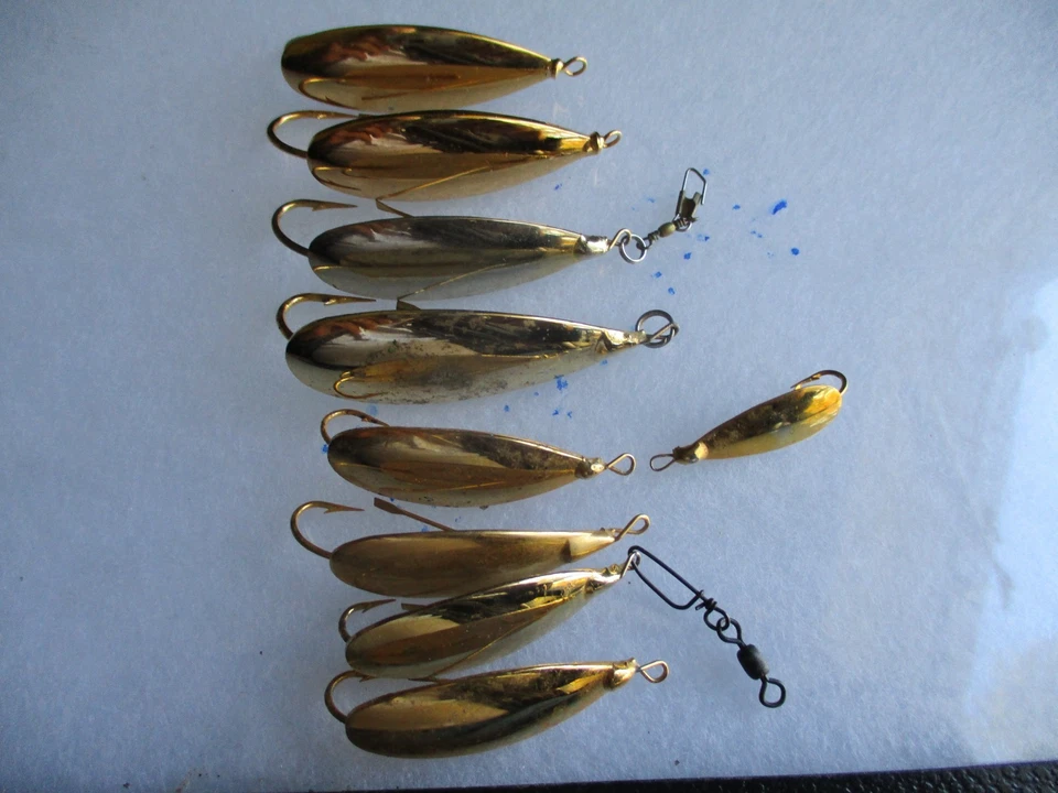 Lote de 9 señuelos de pesca vintage Johnson's, color dorado, plata Minnows, sin malezas Foto 4 de 4