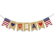 USA Banner Patriotic Garland 4th of July Banner for Memorial Day Decorations