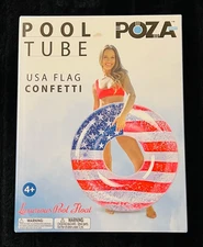 POZA USA Flag Confetti Pool Tube Luxurious Pool Float 36 x 36 x 9 Inches