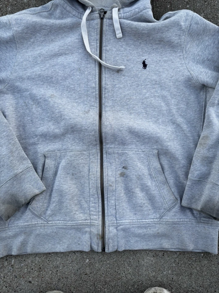 Polo Ralph Lauren Para Hombre Cremallera Completa Peso Pesado Sudadera con Capucha Gris Talla 2XL Foto 2 de 4