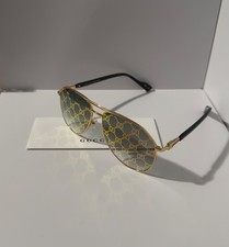 Gucci GG1220S 004 Aviator Sunglasses Gold Green GG Pattern Lens 59mm Ships Today