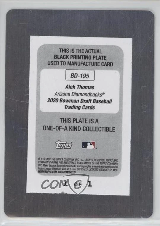 2020 Bowman Draft Printing Plate Black 1/1 Alek Thomas #BD-195 qf8 - Image 2 of 3