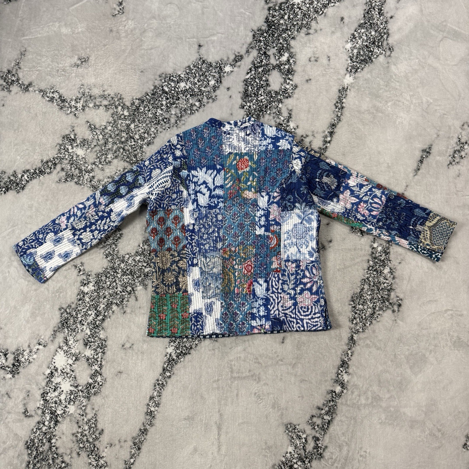 Patchwork Reversible Quilted Jacket Handmade Blue… - image 2