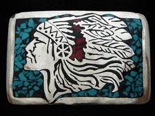 OJ07121 VINTAGE 1970s  INDIAN CHIEF  SOUTHWESTERN DESIGN BELT BUCKLE