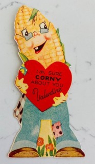 Vintage Valentine Card Anthropomorphic Corn "Corny" Veggie Head