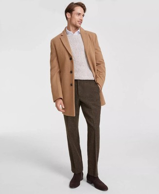 $395 Calvin Klein Men's Camel Prosper Wool Blend Slim Fit Overcoat 42 S ymr1926a