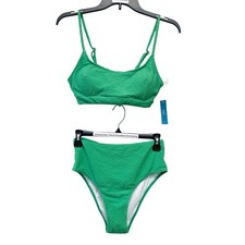 Cupshe Women's Green Textured High-Waist Bikini Set Size S