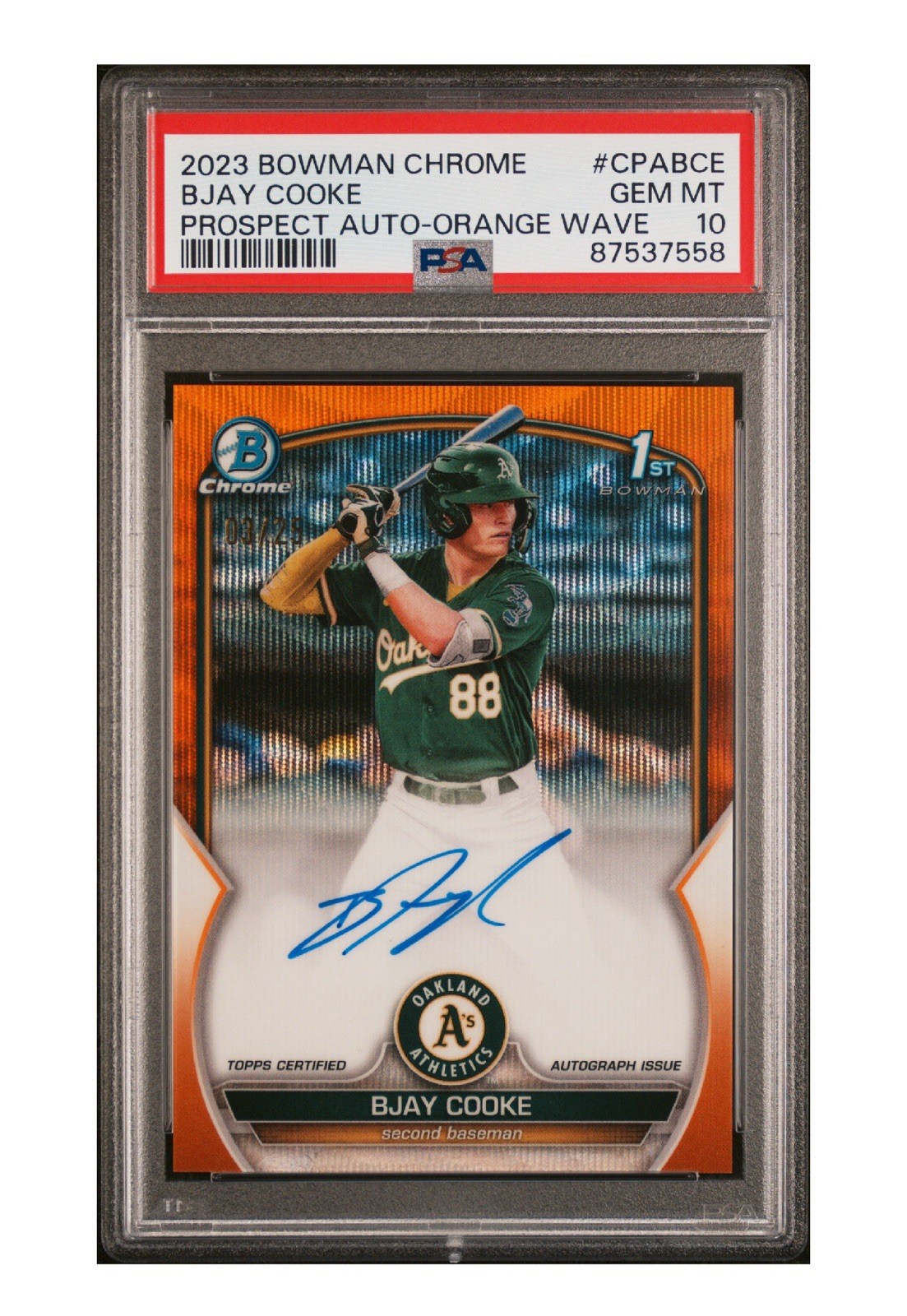 2023 Bowman Chrome Bjay Cooke 1st Orange Wave Auto /25 Athletics PSA 10 POP 2