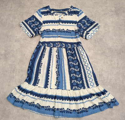 White Stuff Kleid Damen 8 Leinen Boho bestickt Bauern Folk Gypsy Stufenpip