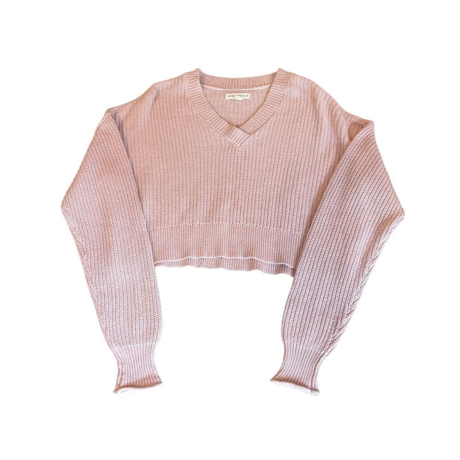 Aeropostale Pink Ribbed Knit Sweater V Neck Cropped Women’s Size S