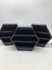 3 Bakugan Wall Display Cases Three Shelf Hexagon Battle Brawlers Black Mini Fig