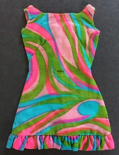 1970 Vintage Barbie Doll Dress #1822 Swirly Cue