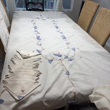 Tulip Applique  Embroidered cotton tablecloth  12 napkins 100x60
