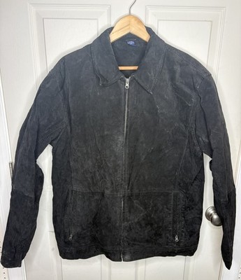Basic Editions Black Genuine Leather Jacket Mens Medium Zip Front
