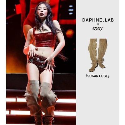DAPHNE.LAB SUGAR CUBE Beige Suede Over-the-Knee Boots Women s 8.5 Block Heel Zip