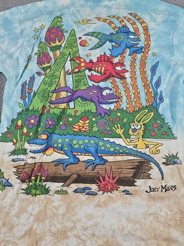 Vintage Liquid Blue Joey Mars AOP Shirt Mens Large Tie Dye Dinosaur Graphic 90s - Picture 4 of 11