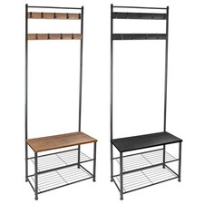 Steel Coat Rack with Shoe Storage Square Bench Clothes Hat Stand Hanger 9 Hoo