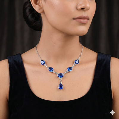 Blue Tanzanite Gemstone 925 Sterling Silver Jewelry Necklace Size-17-18''