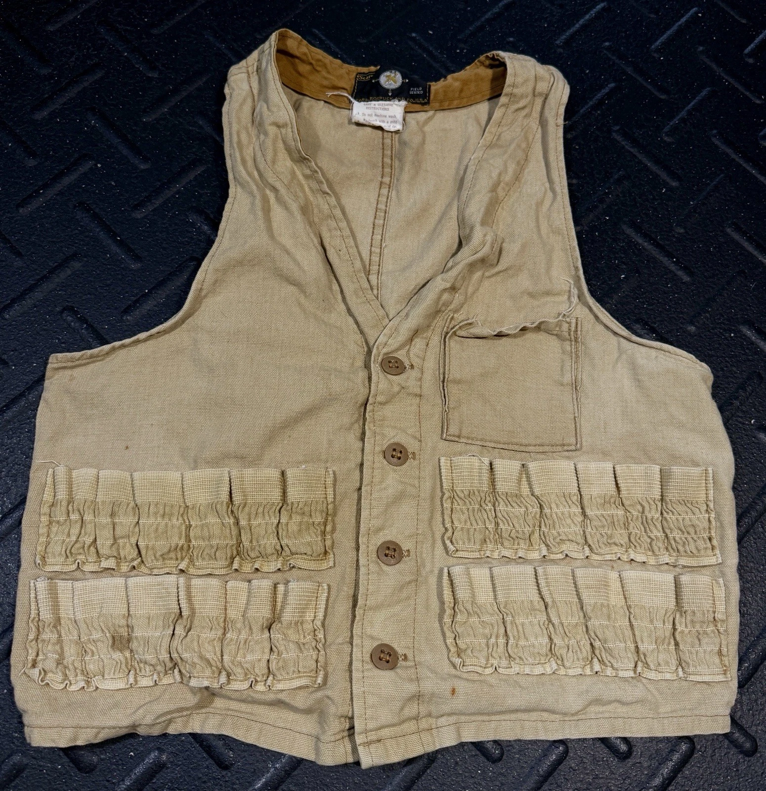 Vintage Sears Roebuck Field Tested Hunting Vest Tan Canvas Shell Loops Gorpcore