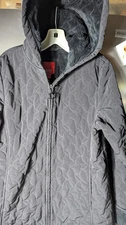 Espirit Women's Quilted Jacket Size L Black Hooded Lightweight Full Zip