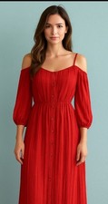 BB Dakota Button Front Cold Shoulder Maxi Dress Anthropologie ModCloth Red