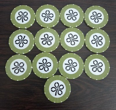 Bud Jones Cloverleaf Roulette Casino Chips Lot of 13 (Green)