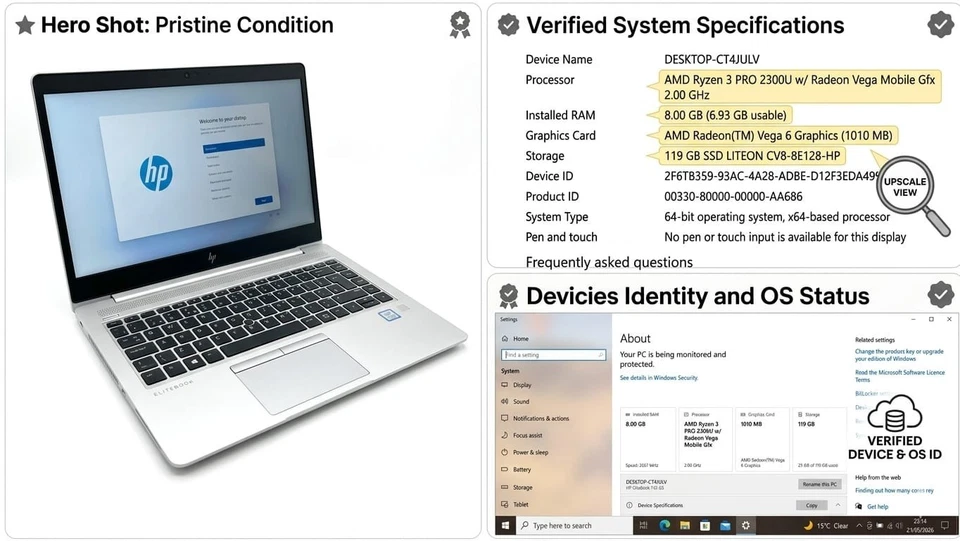 HP EliteBook 745 G5 · Ryzen 3 PRO 2300U · 8GB · 128GB, photo 1 of 2