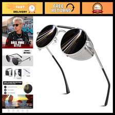 Retro Round Polarized Steampunk Sunglasses for Men  Women, Gothic Side Shield G