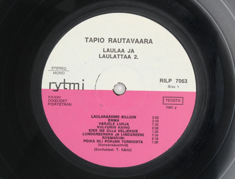 1973 Rytmi RILP 7063 Tapio Rautavaara Laulaa ja Laulattaa Finnish Folk Schlager - Image 4 of 4